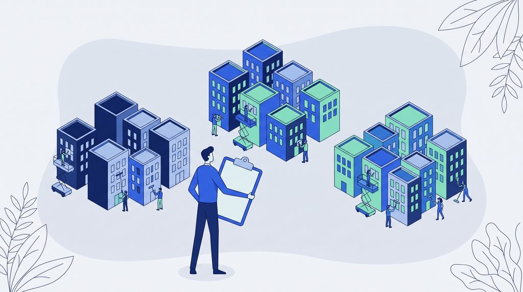 RFP partial award: a building portfolio split cleanly across three vendors, each responsible for its own group of buildings